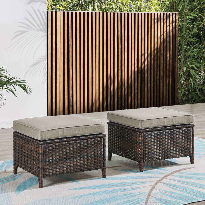 Ebern Designs Wicker Outdoor Ottoman Wayfair